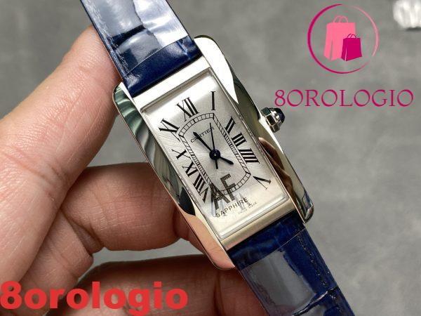 Cartier Tank Américaine WSTA0017 Modello Medio Quadrante Argento Cinturino in Pelle Replica 1:1 Migliore 41.6mm X 22.6mm Orologio - immagine 3