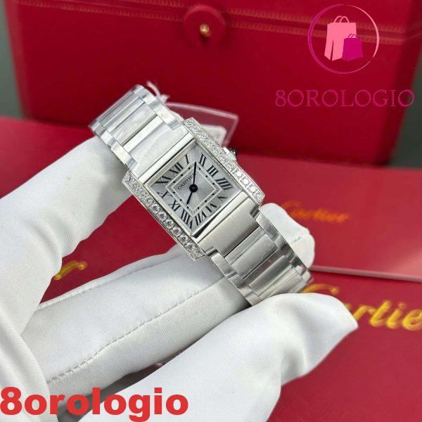 Cartier Tank Francaise W4TA0020 Modello Piccolo Quadrante Argentato Soleggiato Cornice con Diamanti Replica 25.7 x 21.2mm Orologio - immagine 3