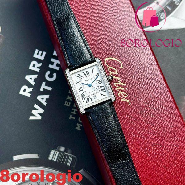 Cartier Tank Solo Extra Large Quadrante Bianco Lunetta con Diamanti Cinturino in Pelle Miglior Replica AF 31mm X 41mm Orologio - immagine 4