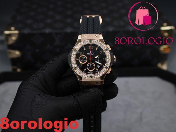 Hublot Big Bang Chronograph King Gold Quadrante Nero Replica Bezel Personalizzata in Moissanite 41mm Orologio - immagine 4