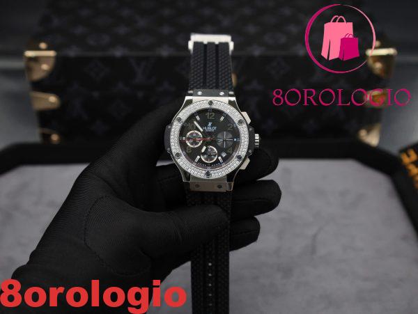 Hublot Big Bang Chronograph Acciaio Quadrante Nero Lunetta Personalizzata in Moissanite Replica 41mm Orologio - immagine 3