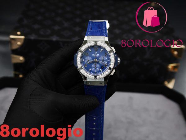Hublot Big Bang Chronograph Acciaio Blu Custom Moissanite Bezel Replica 41mm Orologio - immagine 4