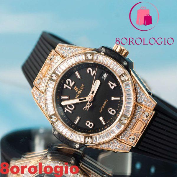 Hublot Big Bang One Click King Gold Black Pavé Baguette CZ Stone Bezel Replica 39 mm Orologio - immagine 6