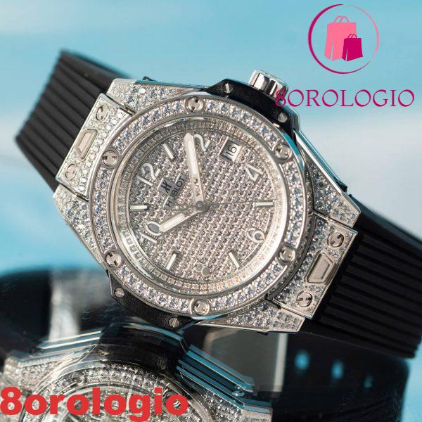 Replica Hublot Big Bang One Click Steel Black Full Pavé CZ Stones 39mm Orologio - immagine 5