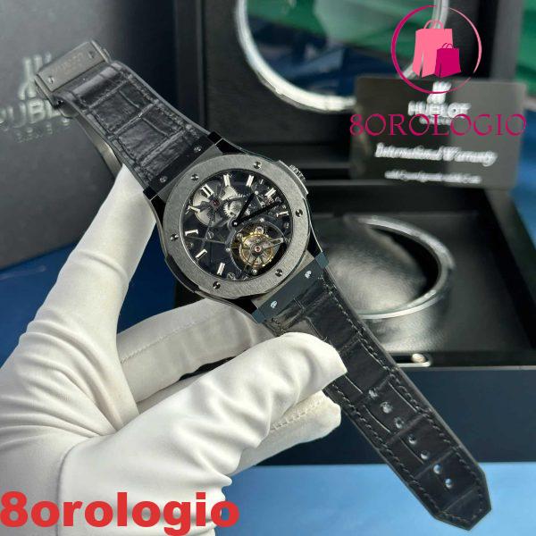Replica Hublot Big Bang Scheletro Tourbillon Ceramica Nera Pelle 45mm  Orologio - immagine 3