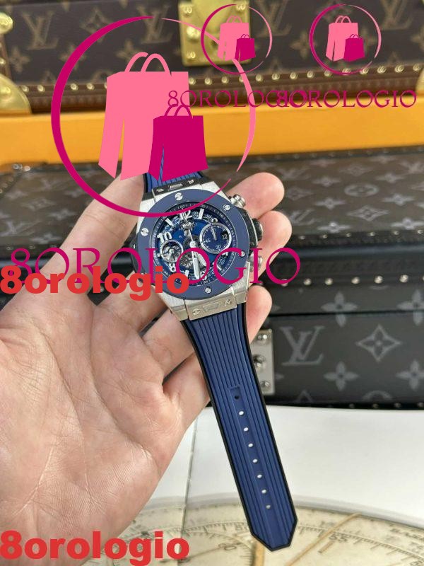 Hublot Big Bang Unico Titanium Blue Ceramic Replica Super Clone 42mm Orologio - immagine 5
