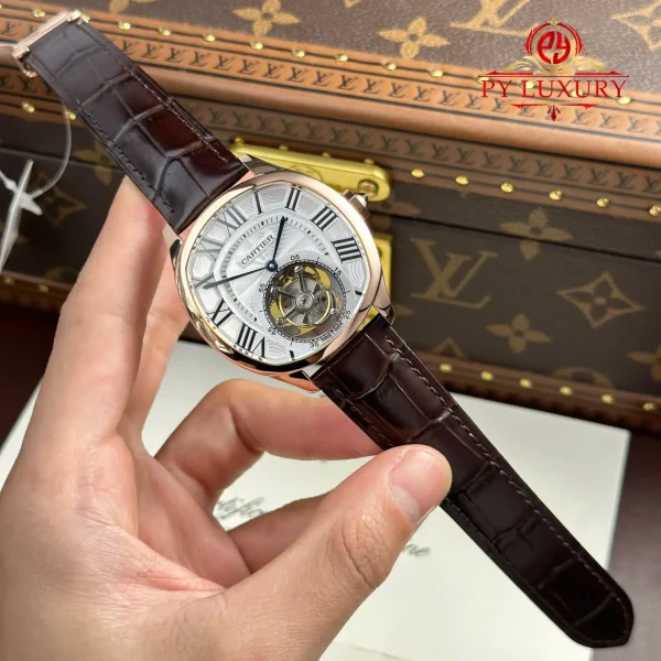 Cartier Drive De Cartier W4100013 Tourbillon Oro Rosa Cinturino in Pelle Migliore Replica 40x41mm Orologio - immagine 7