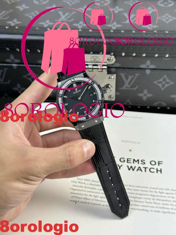 Hublot Classic Fusion Black Magic Diamond Cassa in Ceramica Pietre sulla Lunetta Migliore Replica JJZ 42mm Orologio - immagine 5