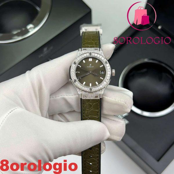 Hublot Classic Fusion Green Titanium Pavé Replica Moissanite al Quarzo 33mm Orologio - immagine 3