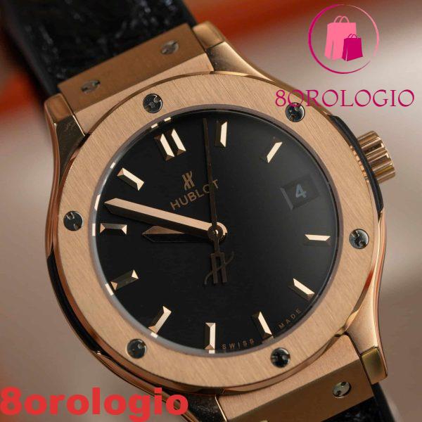Replica Orologio da Donna Hublot Classic Fusion King Gold Quadrante Nero Cinturino in Pelle 33mm Orologio - immagine 3