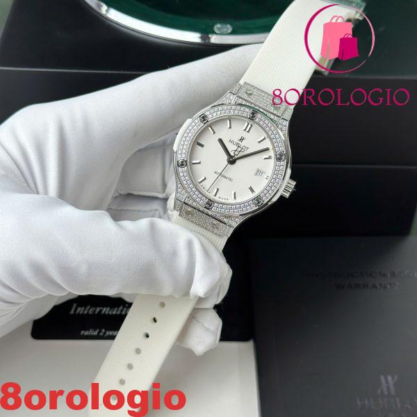Hublot Classic Fusion Titanium Diamanti Pavé Quadrante Bianco Cinturino in Gomma Replica 38mm Orologio - immagine 3
