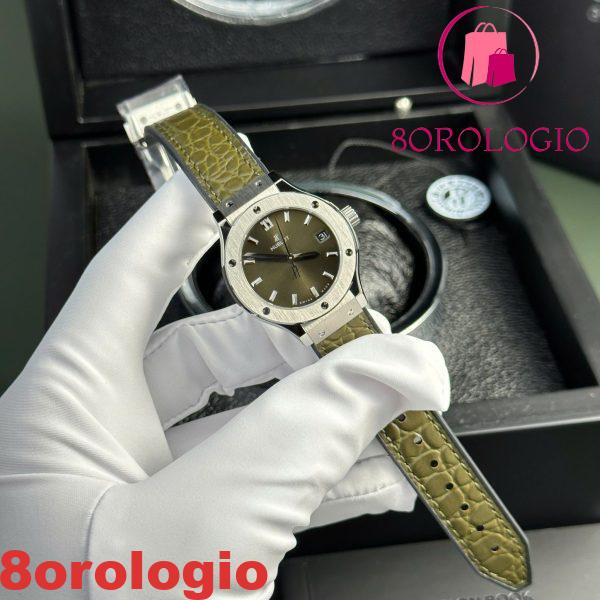 Replica Hublot Classic Fusion Titanio Quadrante Verde Quarzo Cinturino in Pelle Donna 33mm Orologio - immagine 3