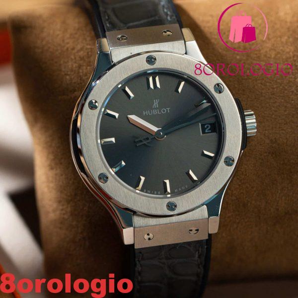 Replica Hublot Classic Fusion Titanio Quadrante Grigio Cinturino in Pelle Orologio Donna 33mm Orologio - immagine 3