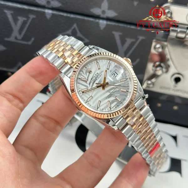 Rolex Datejust 126231 Bicolore Oro Rosa/Acciaio Quadrante Silver Motivo Palmiera Indici Luminosi Jubilee 1:1 Migliore Replica 36mm Orologio - immagine 7