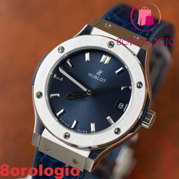 Replica Orologio da Donna Hublot Classic Fusion in Titanio Quadrante Blu Navy Pelle 33mm Orologio - immagine 4
