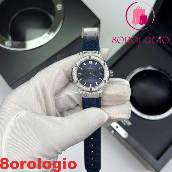 Hublot Classic Fusion Titanium Pavé Quadrante Blu Replica in Pelle Moissanite Personalizzato 33mm Orologio - immagine 3