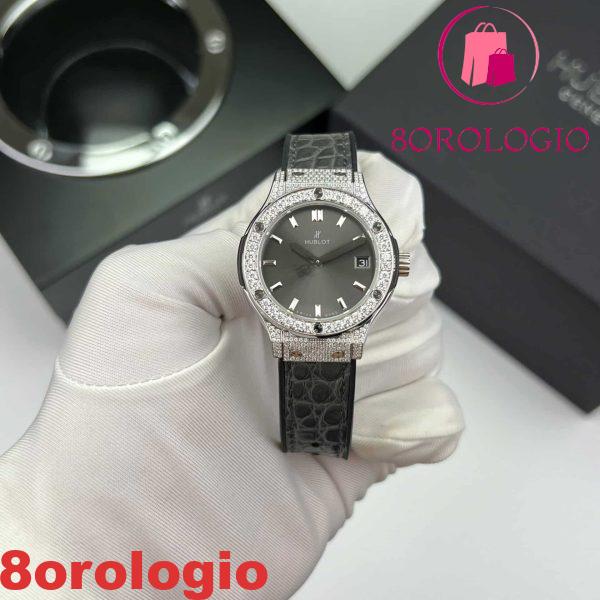 Hublot Classic Fusion Titanium Pavé Quadrante Grigio Moissanite Custom Pelle Migliore Replica 33mm Orologio - immagine 4
