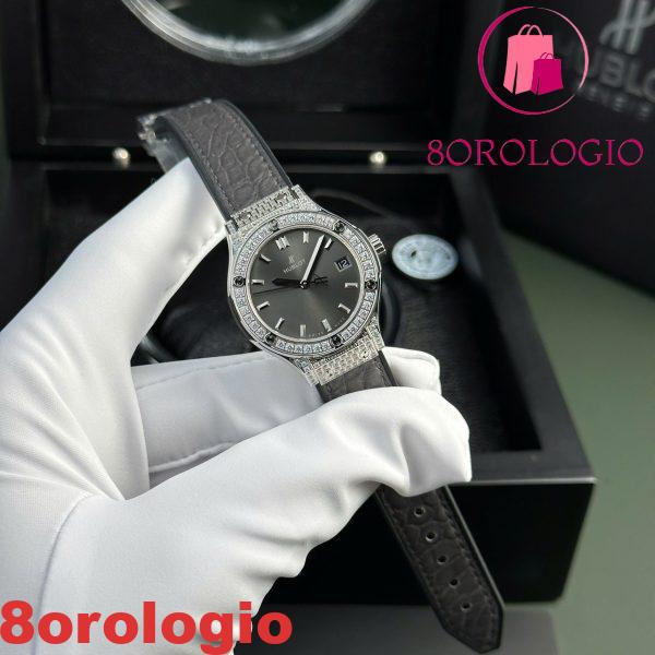 Hublot Classic Fusion Titanium Pavé Quadrante Grigio Cinturino in Pelle Donna Replica 33mm Orologio - immagine 3