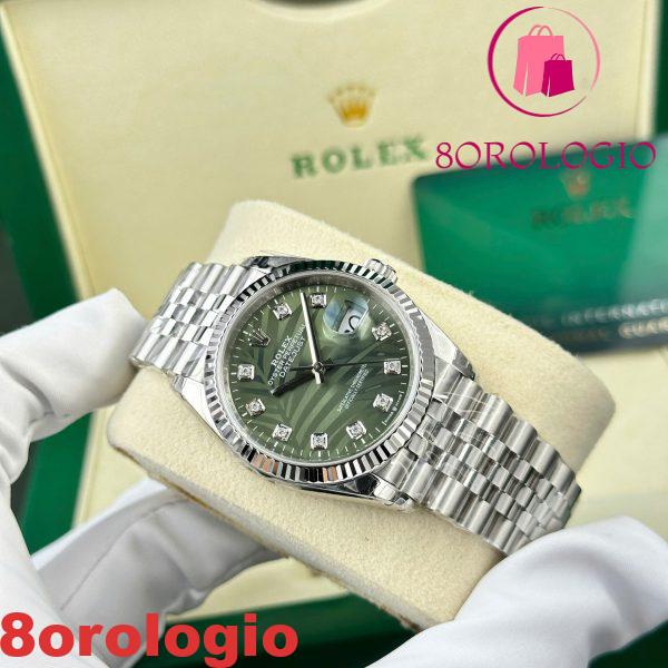 Replica Rolex Datejust 126234-0055 Quadrante Motivo Foglie di Palma Verde Oliva con Diamanti Jubilee VSF 36mm Orologio - immagine 3