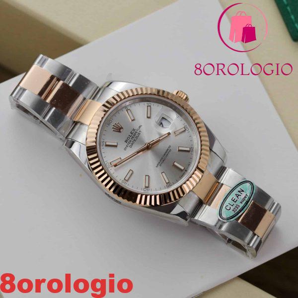 Rolex Datejust 126331 Two Tone Oro Rosa Quadrante Argento Oyster Replica Clean Factory 41mm Orologio - immagine 5