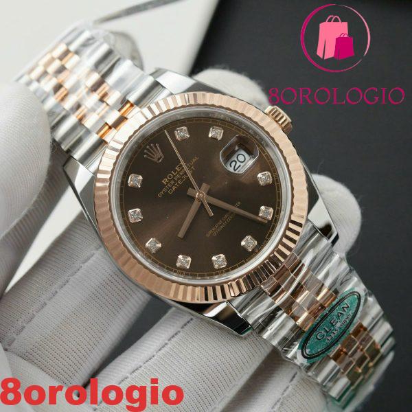 Replica migliore della fabbrica Clean Rolex Datejust 126331-0004 bicolore in oro rosa con quadrante marrone cioccolato e diamanti e bracciale Jubilee 41mm Orologio - immagine 4