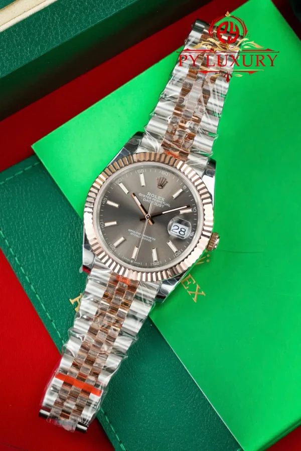 Rolex Datejust 126331 Replica Bicolore Oro Rosa 10K Quadrante Grigio Bracciale Jubilee Migliore Clone 41mm Orologio - immagine 8