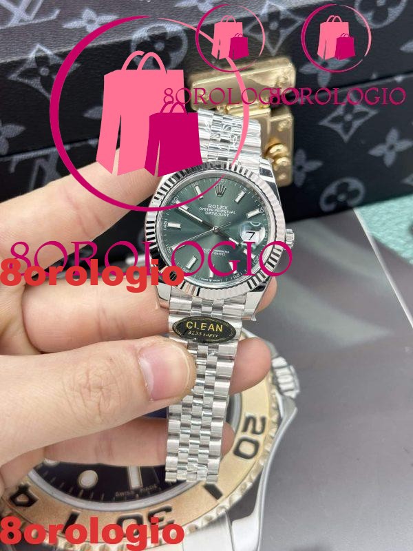 Replica Rolex Datejust 126334 Quadrante Verde Menta Luminoso Jubilee Super Clone 41mm Orologio - immagine 3