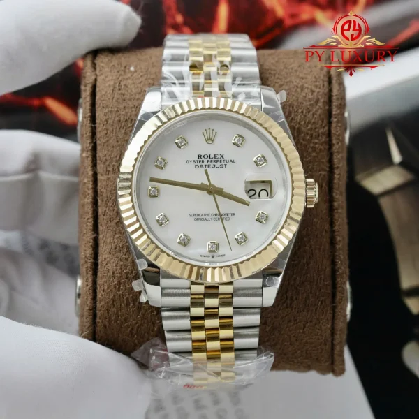 Replica migliore di Rolex Datejust 126333 due toni 10K oro giallo placcato quadrante bianco in madreperla bracciale Jubilee 41mm Orologio - immagine 3