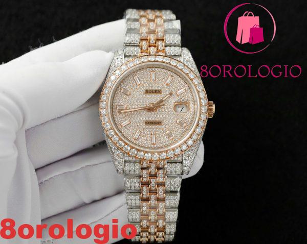 Rolex Datejust 36 Due Toni Oro 18K Rivestito Iced Out Moissanite Migliore Replica 36mm Orologio - immagine 8