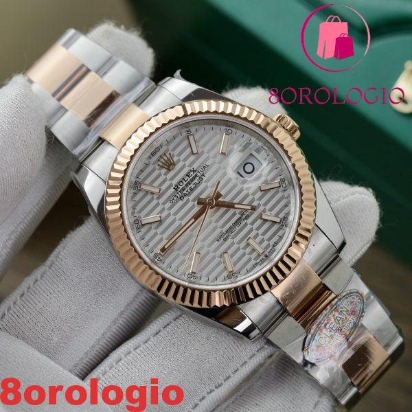 Rolex Datejust 41 Bicolore Oro Rosa Quadrante Motivo Argento Bracciale Oyster Miglior Replica Clean Factory 41mm Orologio - immagine 3