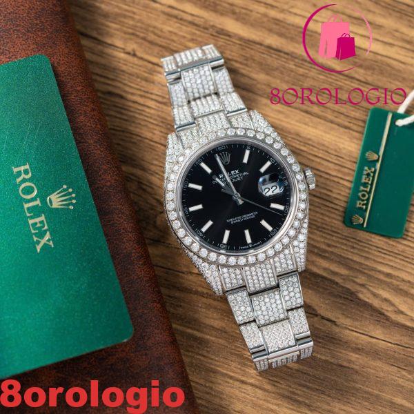 Rolex Datejust Quadrante Nero Luminoso Iced Out Moissanite Miglior Replica 41mm Orologio - immagine 5