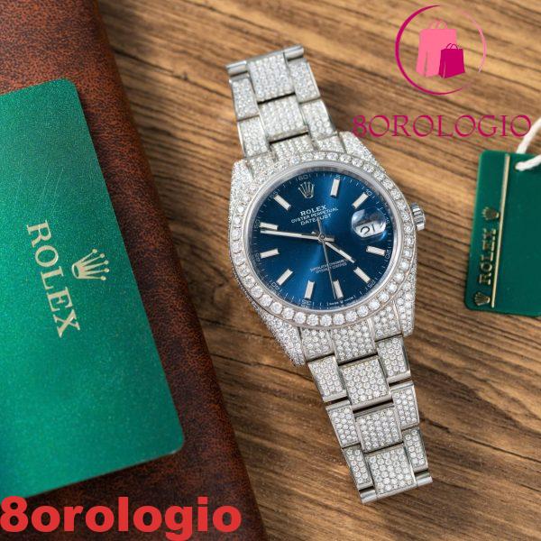 Replica migliore Rolex Datejust 41mm quadrante blu luminoso ghiacciato con moissanite Orologio - immagine 6