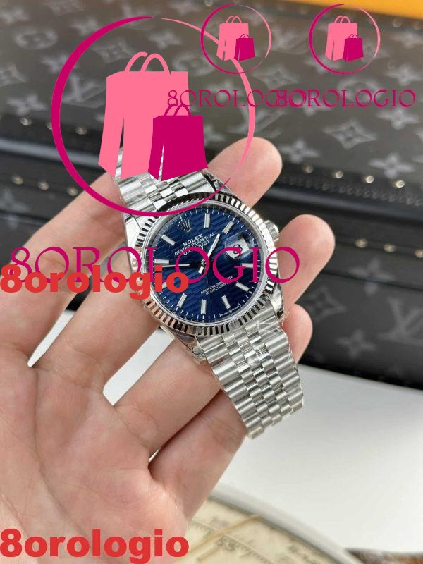 Rolex Datejust Quadrante Motivo Blu Bracciale Jubilee Luminoso Replica Super Clone 36mm Orologio - immagine 6
