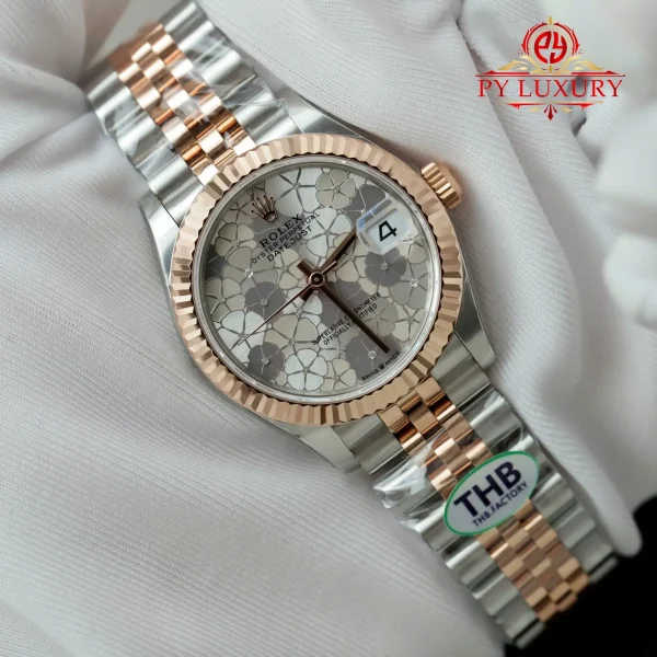 Replica Migliore 1:1 Rolex Datejust 278271 Due Tono Oro Rosa Quadrante Motivo Floreale Argento Bracciale Jubilee THB 31mm Orologio - immagine 4