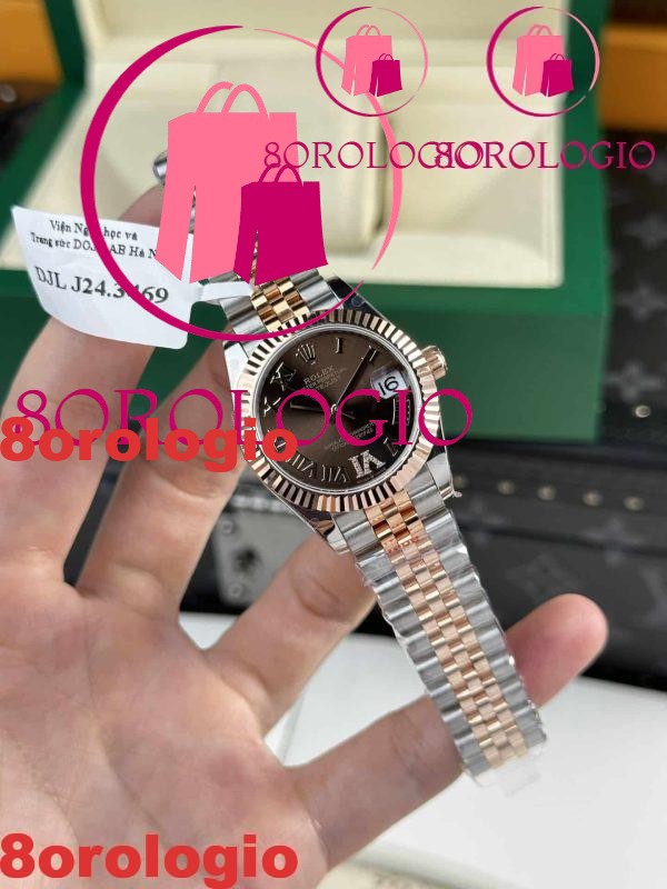 Rolex Datejust Lady Replica Due Tono 10K Oro Rosa Chocolate Quadrante Romano 31mm Orologio - immagine 5