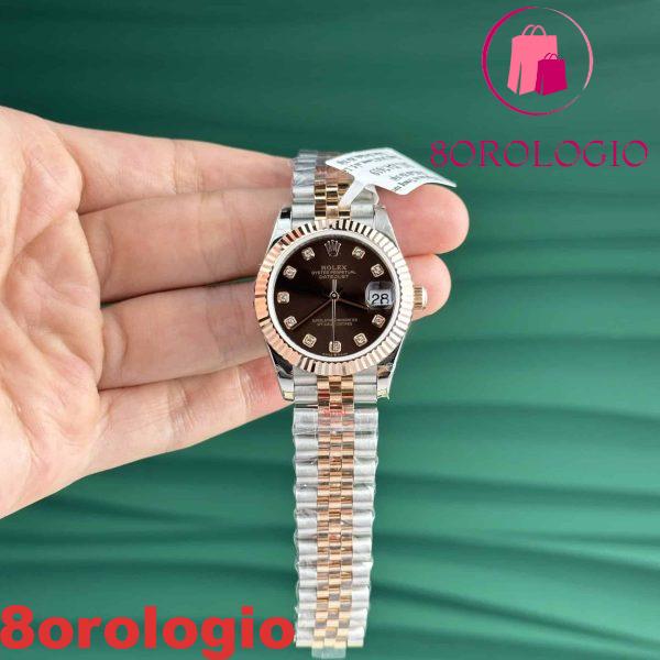 Rolex Datejust Due Tono 10K Oro Rosa Replica Quadrante Cioccolato con Diamanti Jubilee Super Clone 31mm Orologio - immagine 7