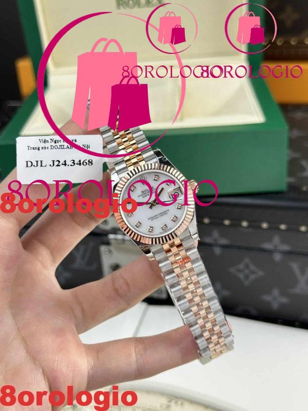 Rolex Datejust Two Tone 10K Rose Gold Replica Quadrante in Madreperla Bianca Jubilee 31mm Orologio - immagine 5