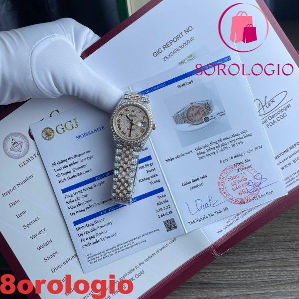 Rolex Datejust Two Tone 18K Gold Wrapped Quadrante Romano Iced Out Moissanite Migliore Replica 36mm Orologio - immagine 3