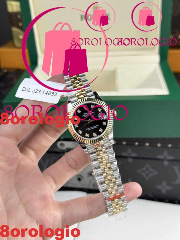 Rolex Datejust Two Tone Lady Replica 10K Oro Giallo Black Dial Jubilee 31mm Orologio - immagine 4