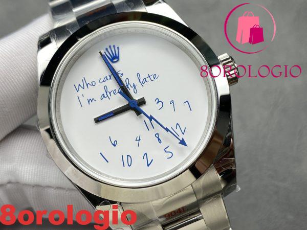 Rolex Datejust Who Cares I'm Already Late Quadrante Personalizzato Font Blu Replica 1:1 41mm Orologio - immagine 3