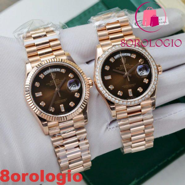 Replica 1:1 Rolex Day-Date 128235-0037 Quadrante Marrone Fumé con Diamanti 36mm in Oro 18K Orologio - immagine 4