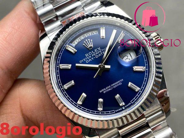 Replica Rolex Day-Date 128239-0069 Oro Bianco Quadrante Blu Brillante con Diamanti 158g Migliore QF 36mm Orologio - immagine 4