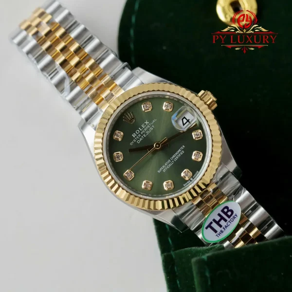 Rolex Datejust 278273 Due Toni Oro Giallo Quadrante Verde Oliva con Diamanti Bracciale Jubilee Miglior Replica THB 31mm Orologio - immagine 4