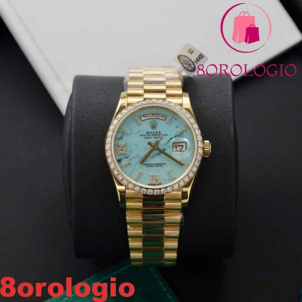 Rolex Day-Date 128348RBR-0037 Quadrante Turchese 18K Oro Giallo Replica Ghiera Moissanite 36mm Orologio - immagine 5