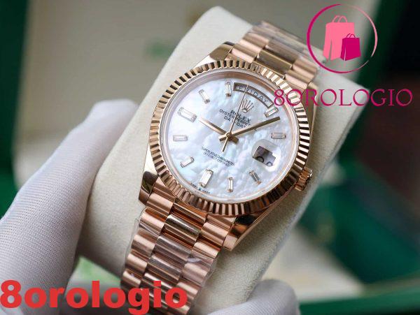 Rolex Day-Date 228235 replica in oro 18K quadrante in madreperla con numeri in moissanite a baguette GMF V3 40mm Orologio - immagine 6