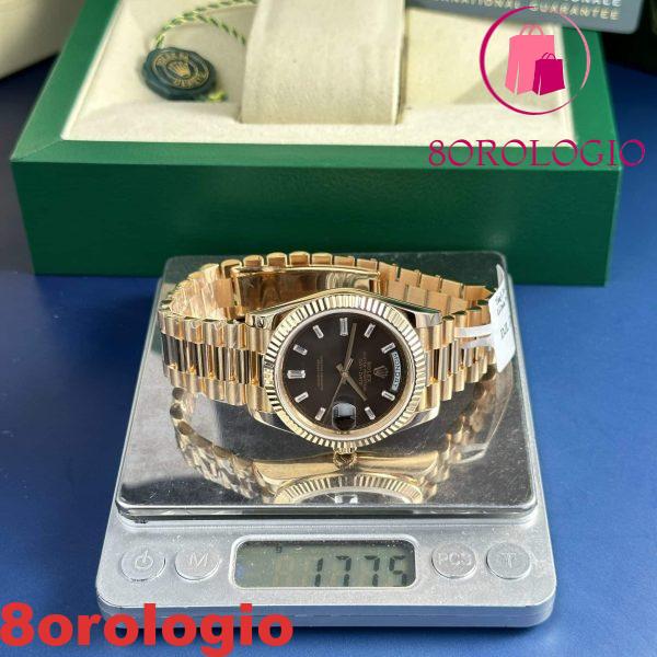 Rolex Day-Date 228235 18K Rose Gold Replica Quadrante cioccolato con diamanti 177g V3 GMF Super Clone 40mm Orologio - immagine 8