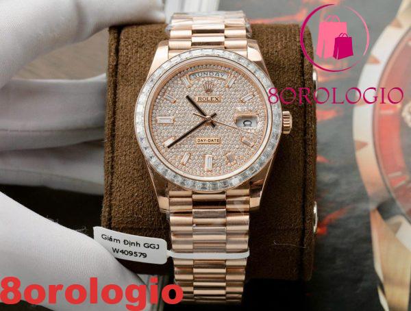 Rolex Day-Date 228235 Quadrante Pavé con Diamanti a Baguette Placcato in Oro 18K Lunetta Personalizzata con Moissanite a Baguette Migliore Replica 40mm Orologio - immagine 5