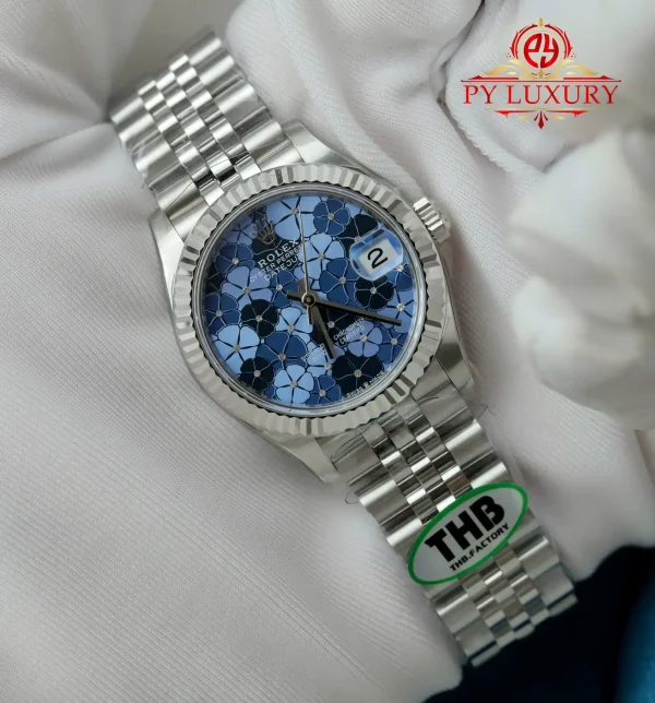 Replica Rolex Datejust 278274 Quadrante Motivo Floreale Blu Bracciale Jubilee 1:1 Migliore THB 31mm Orologio - immagine 4