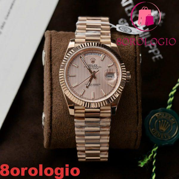 Rolex Day-Date 228235 Quadrante Sundust con Indici a Strisce Oro Rosa 18K Best Replica V3 GMF 40mm Orologio - immagine 6