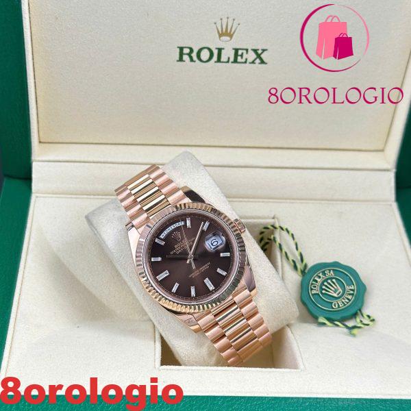 Rolex Day-Date 228235-0003 Quadrante Chocolate con Diamanti Baguette Oro Rosa 18K Solido 40mm replica Orologio - immagine 6